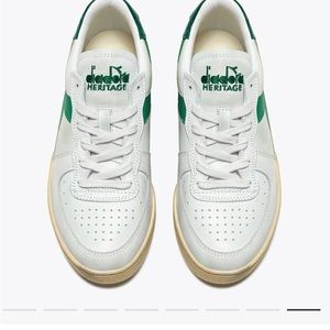 NWOB Diadora Heritage “ MI Basket Lo Used” in White and Verdant Green, Size 7